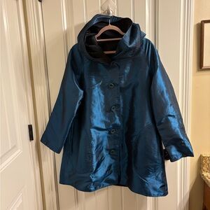 UBU Dark Blue Teal Reversible Dress Rain Coat Jacket -Petite S